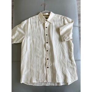 Pusser's West Indies Men's L Silk Linen Blend Short Sleeve Button Front Shirt